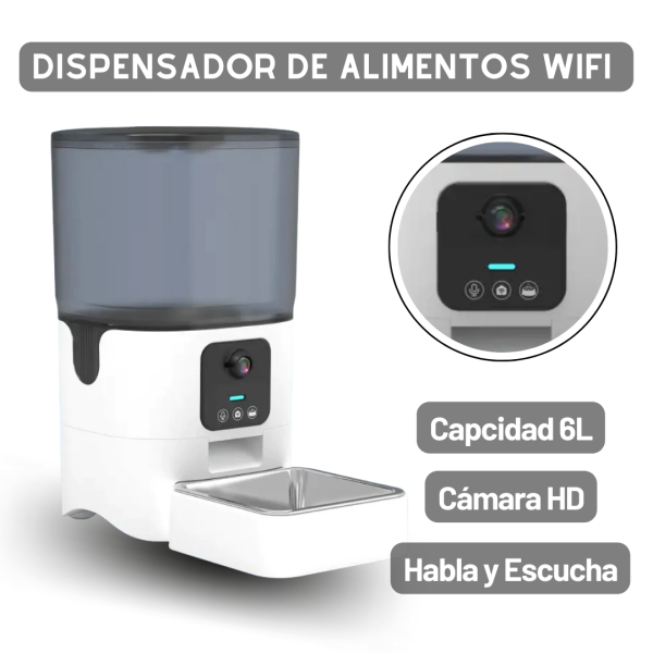 Dispensador Alimento mascota con cámara